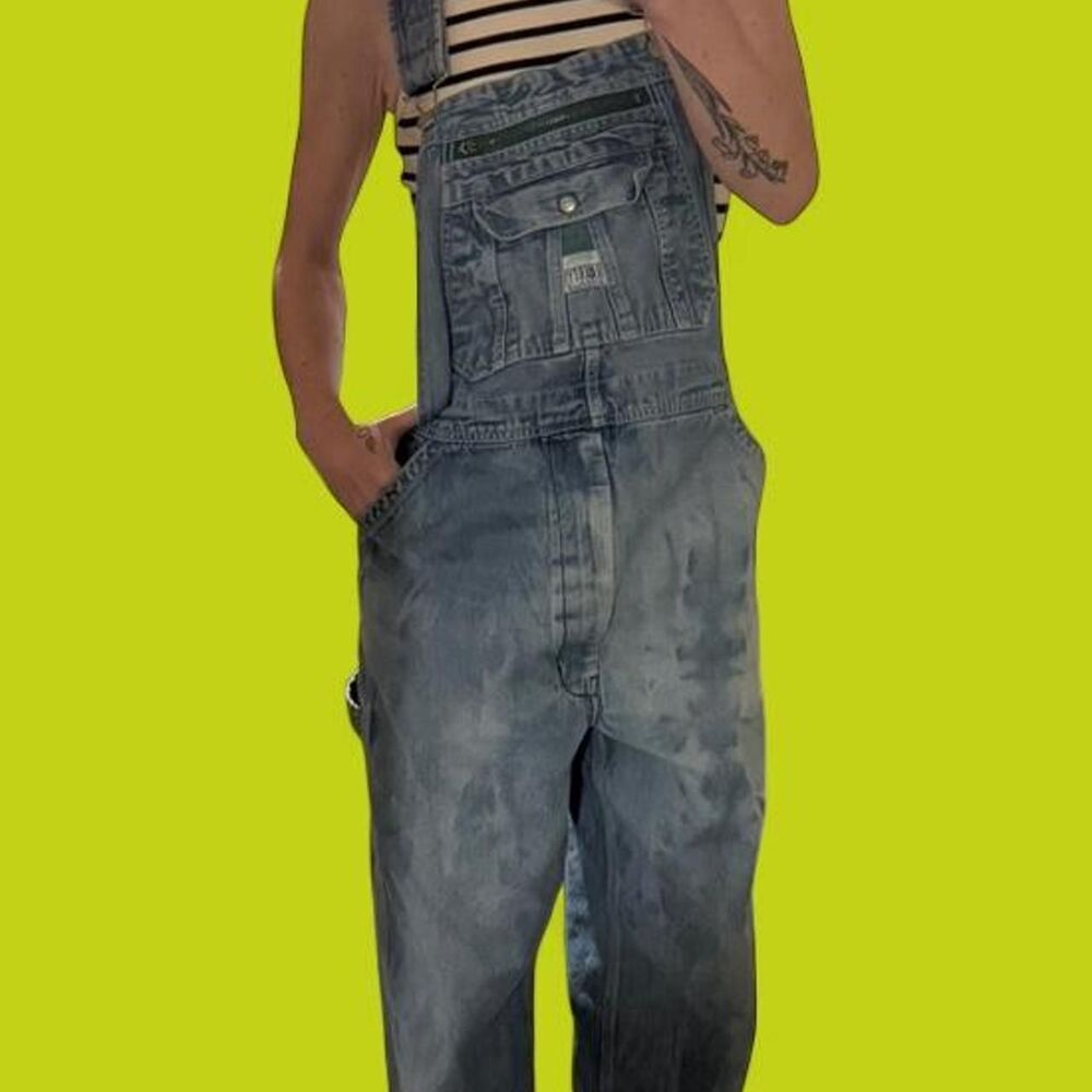 Liberty Distressed Denim Overalls - Grunge / Paint / Workwear 36x32